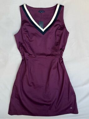 Tommy Hilfiger Plum Sleeveless V-Neck Mini Dress with Contrast Trim